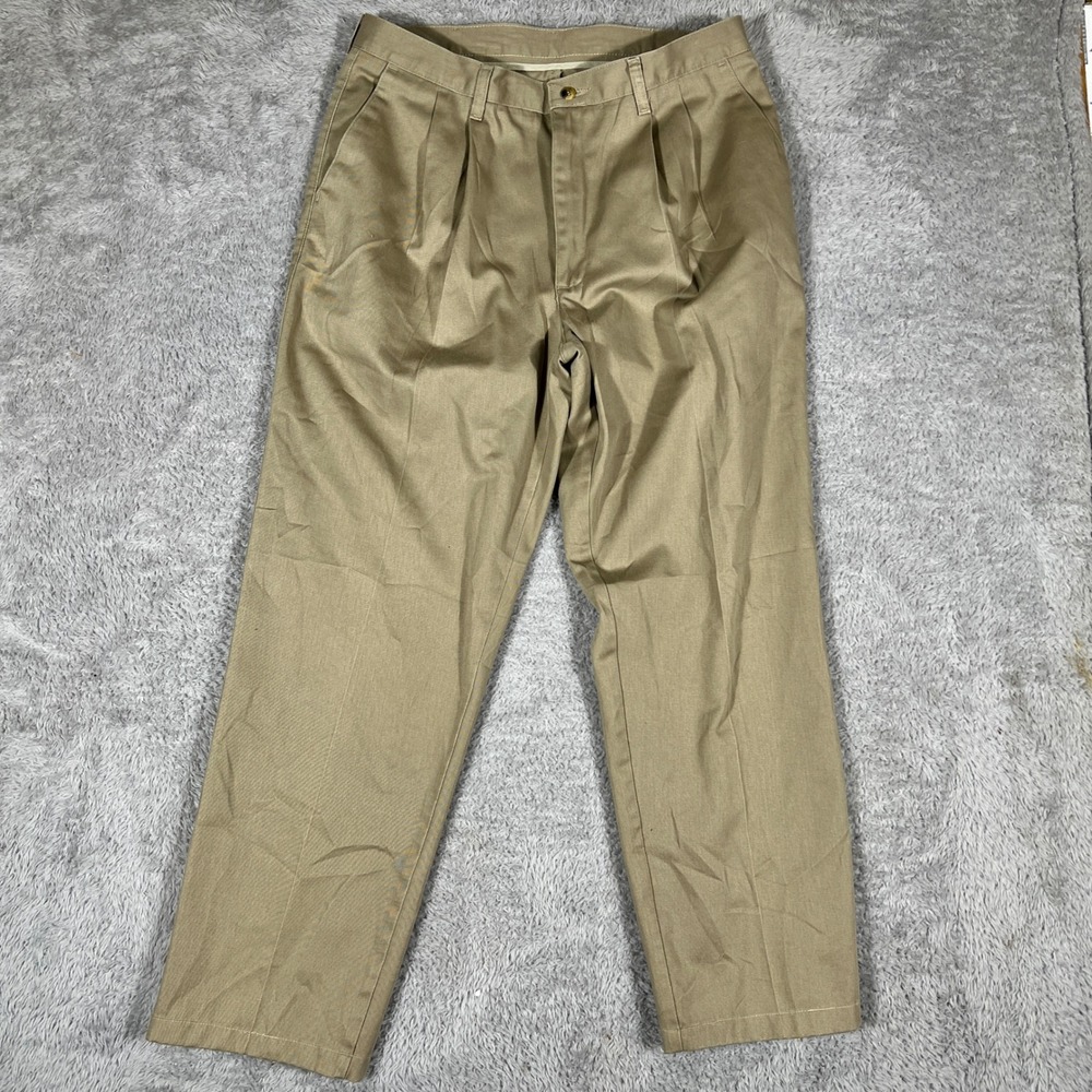 Timber Creek by Wrangler Mens 36x34 Khaki Pleated Chino Pants Tan Cotton 67100NK